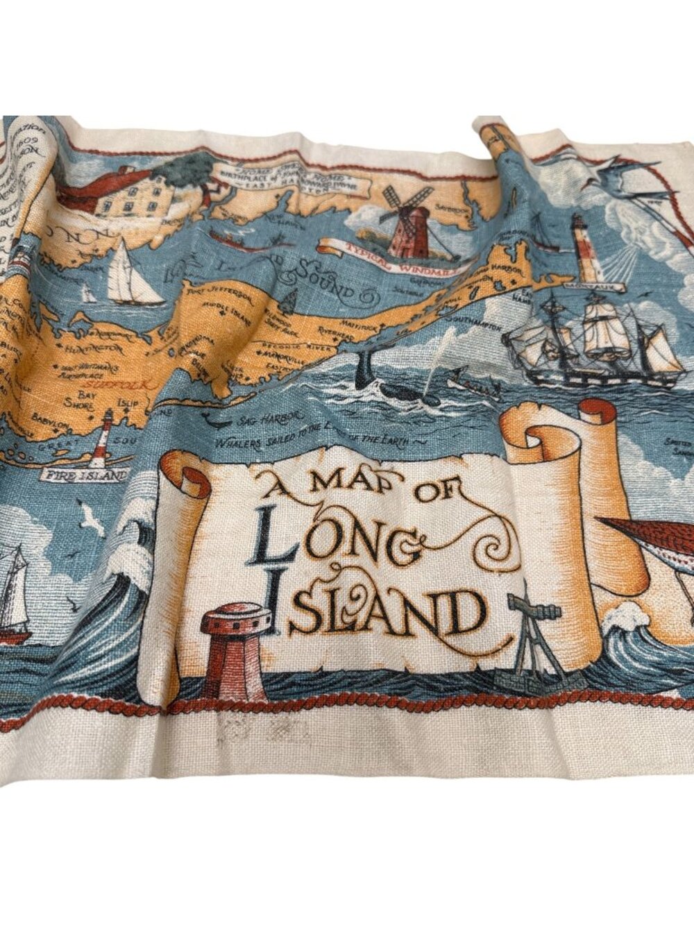 Vintage Tea Towel Map Of Long Island Kay Dee Linen Kay Dee